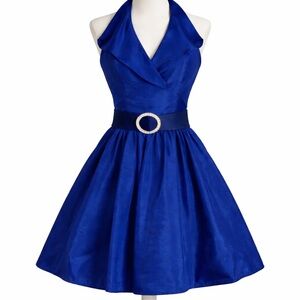 Vintage! Gorgeous flair. Backless Blue Halter Dress